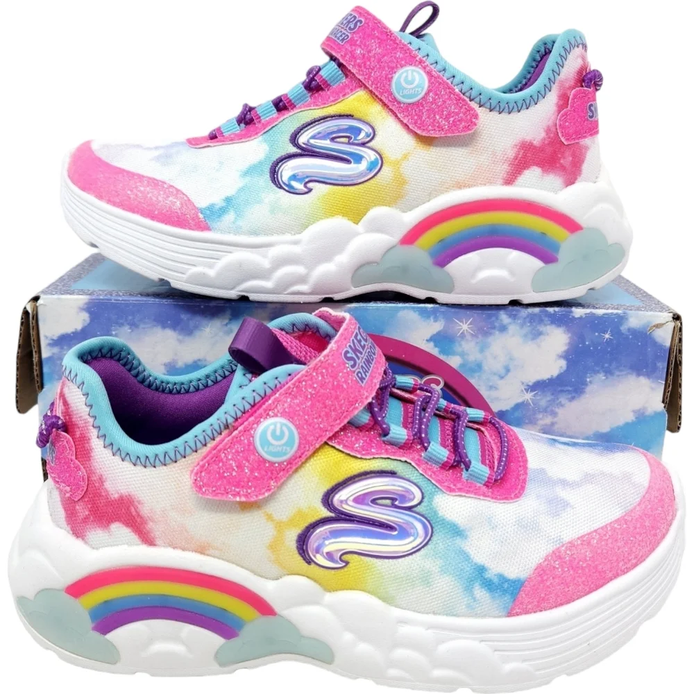 Light Up Shoes Rainbow, Slip-On, No Tie, Size 2 Girls, New, NIB, Skechers